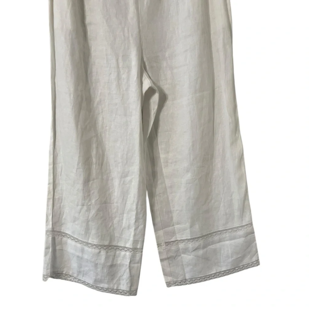 NEW REFORMATION Violet White Linen Lace Wide Leg Pants Trousers